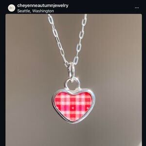 Cheyenne Autumn Custom Gingham Heart Pendant Necklace Sterling Setting 1 of 1